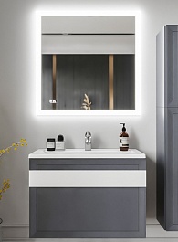 Бриклаер Мебель для ванной Берлин 80 оникс серый с белой ручкой – фотография-1